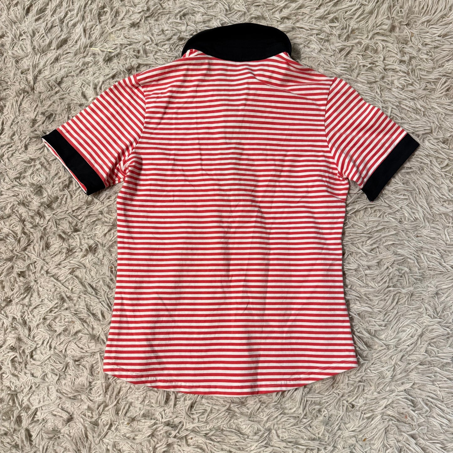 Women’s Medium Red Striped Goode Rider Short Sleeve Horseback Riding Polo Shirt