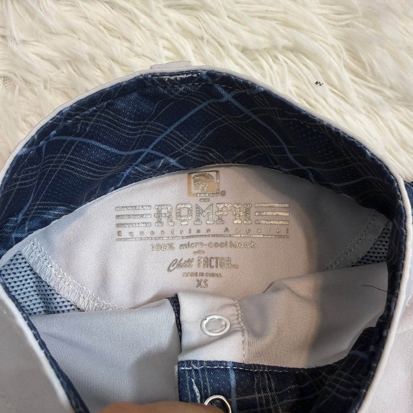 Women’s XS White/Blue Romfh Long Sleeve Horseback Riding Show Shirt