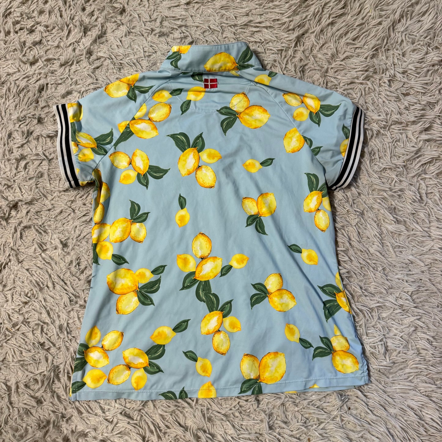 Women’s XL Blue Lemon Pattern Kastel Short Sleeve Horseback Riding Sunshirt