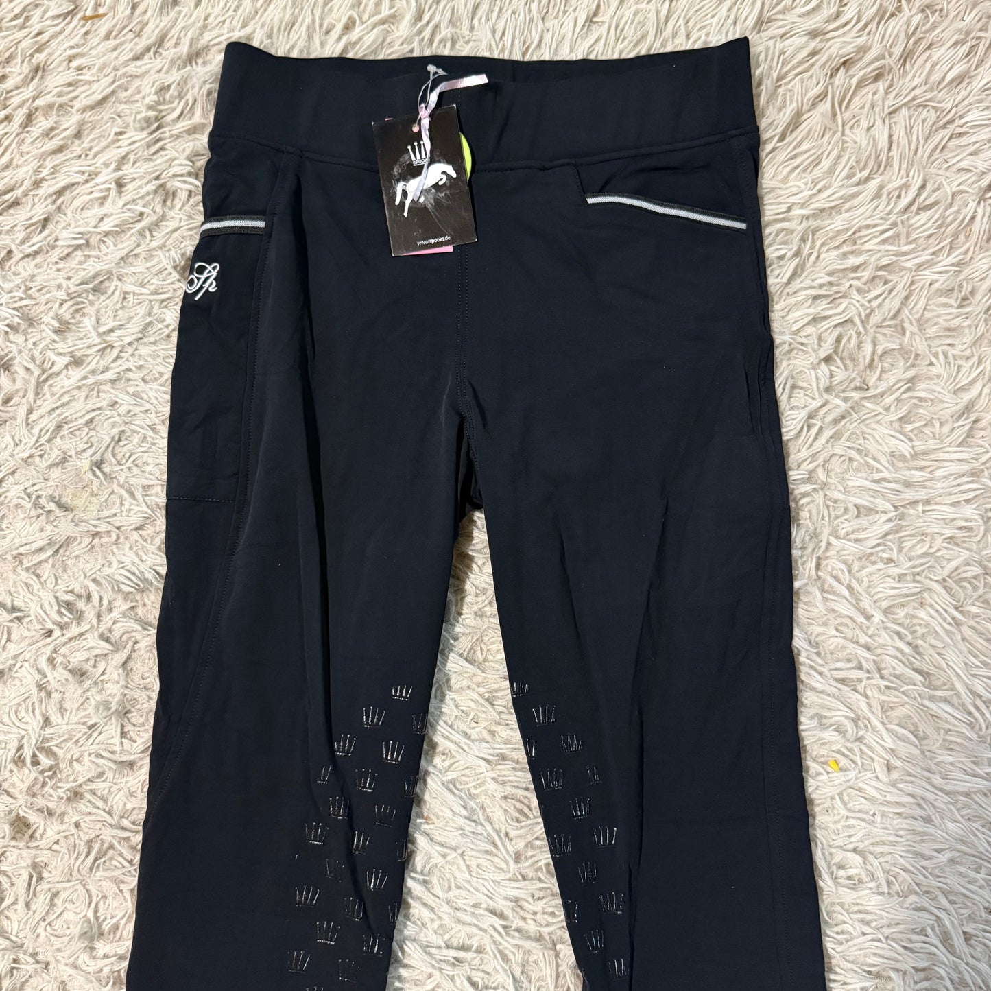 New Women’s XL Black Spooks Knee Patch Horseback Riding Tights Breeches