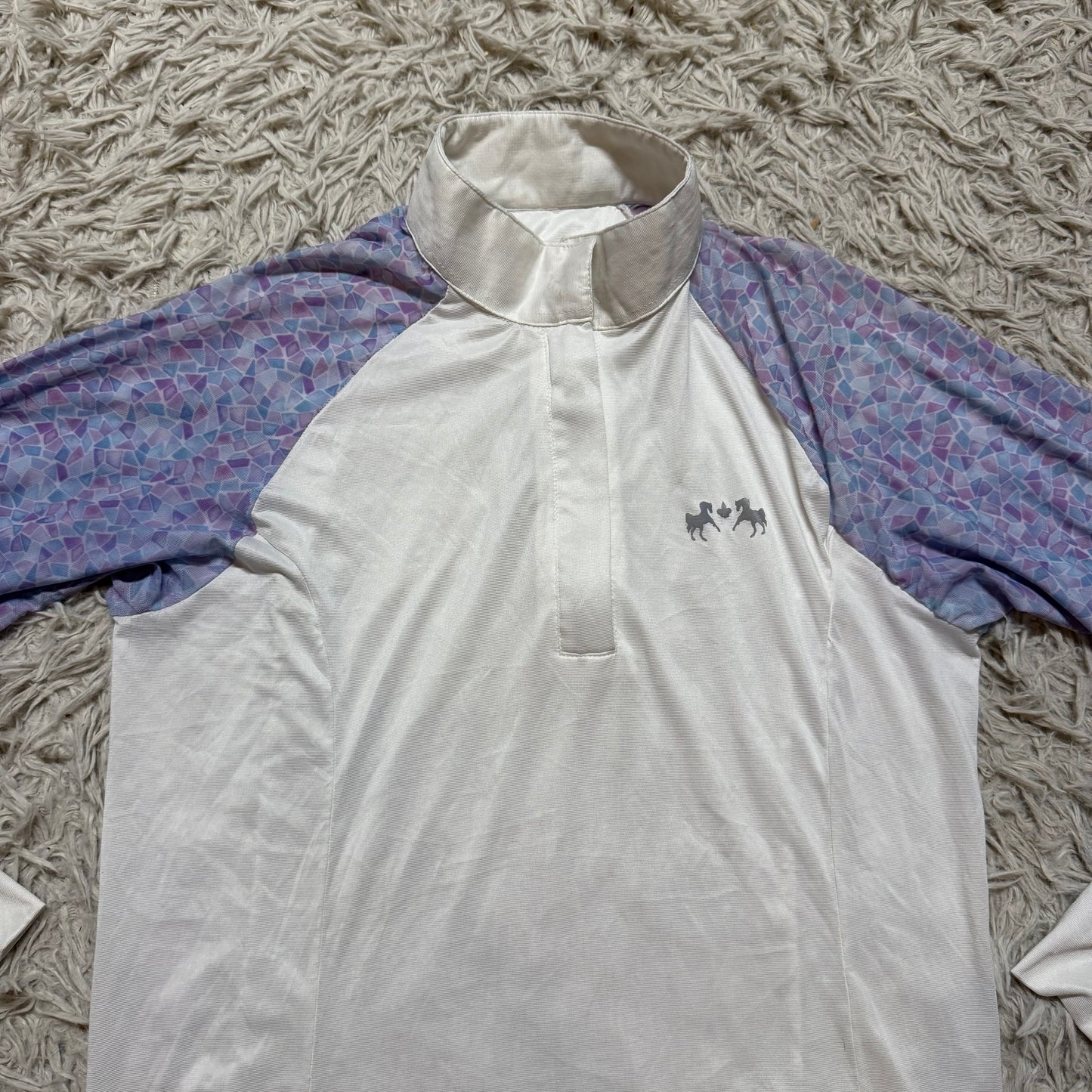 Women’s Large White/Purple Equine Couture Long Sleeve Horseback Riding Show Shirt