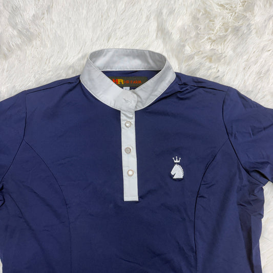 Women’s Large Navy HR Farm Short Sleeve Horseback Riding Show Shirt