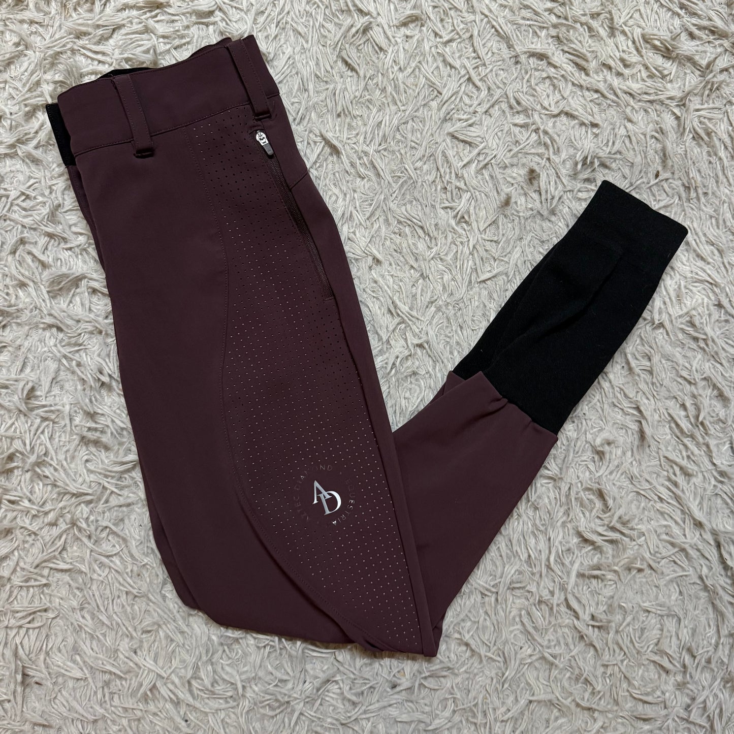 Size UK 6 Maroon Aztec Diamond Knee Patch Horseback Riding Breeches