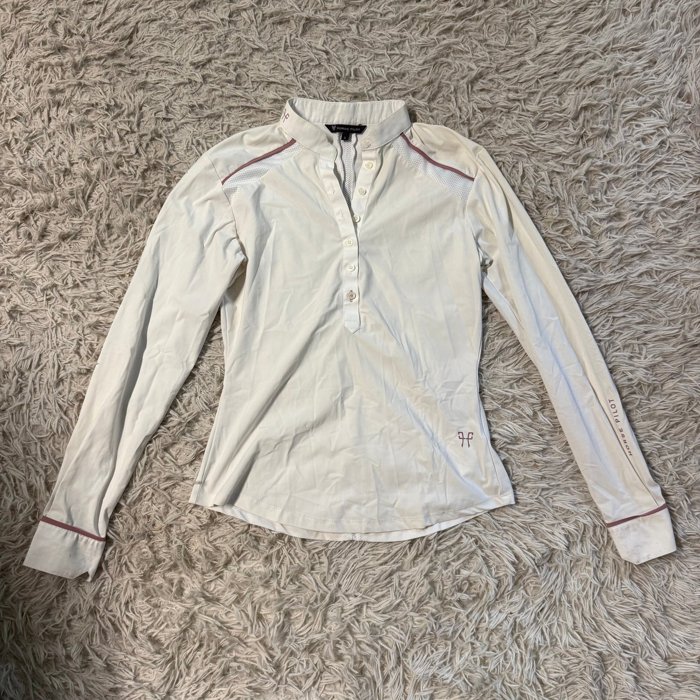 Women’s Small White Horse Pilot Long Sleeve Horseback Riding Show Shirt