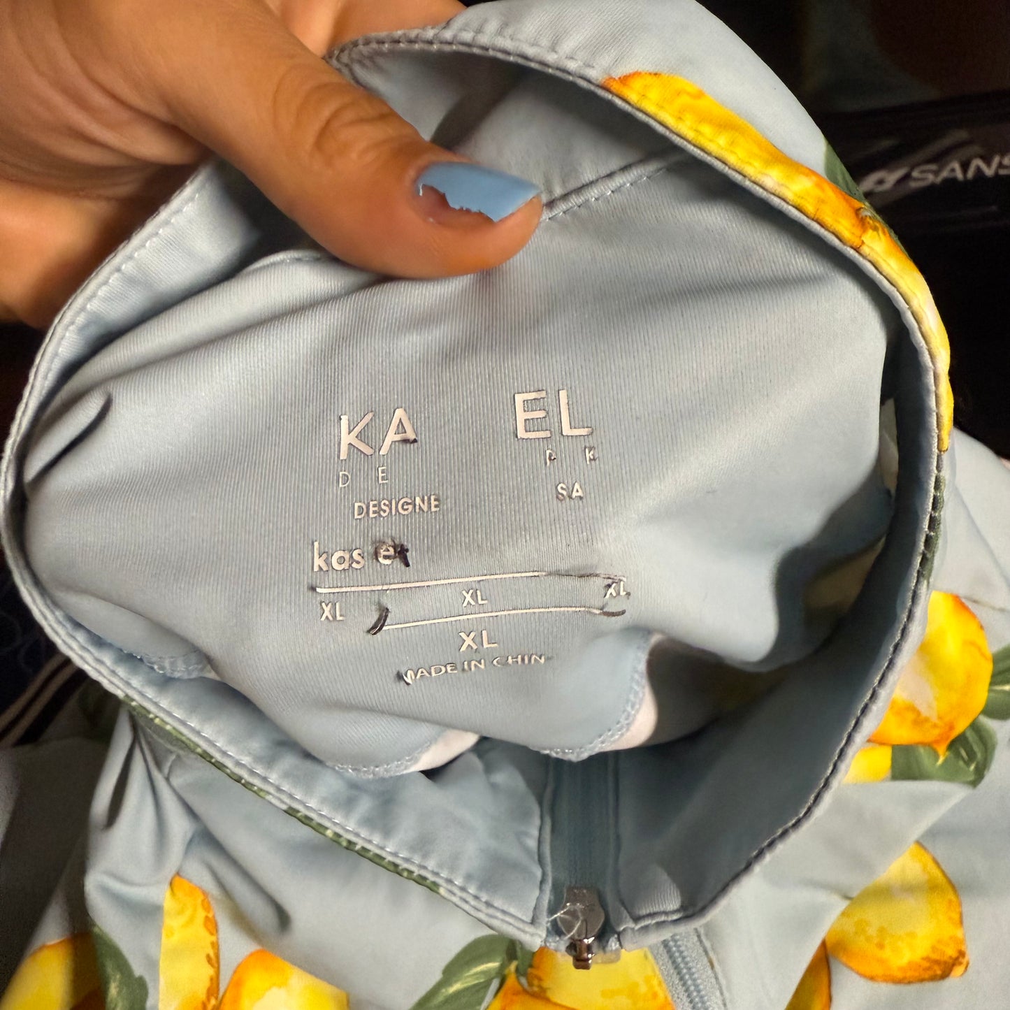 Women’s XL Blue Lemon Pattern Kastel Short Sleeve Horseback Riding Sunshirt