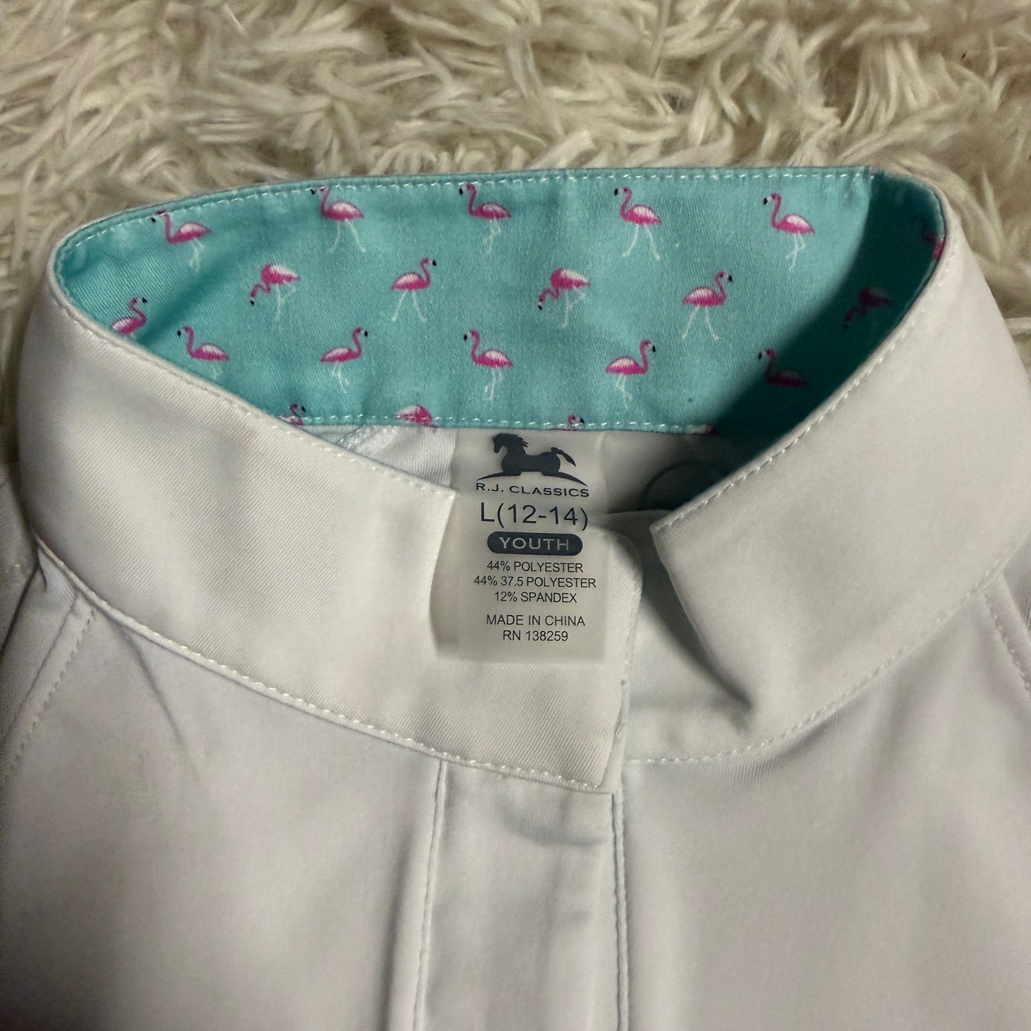 Child’s Large White RJ Classics Short Sleeve Horseback Riding Show Shirt