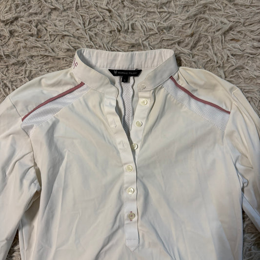 Women’s Small White Horse Pilot Long Sleeve Horseback Riding Show Shirt