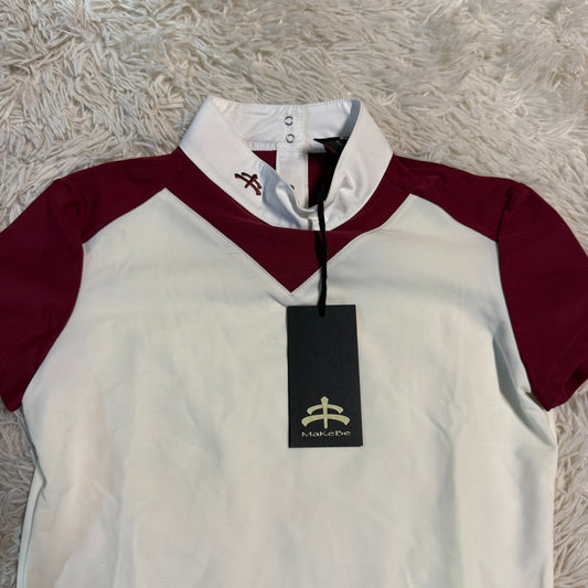 New Women’s Small Red/White Makebe Short Sleeve Horseback Riding Show Shirt