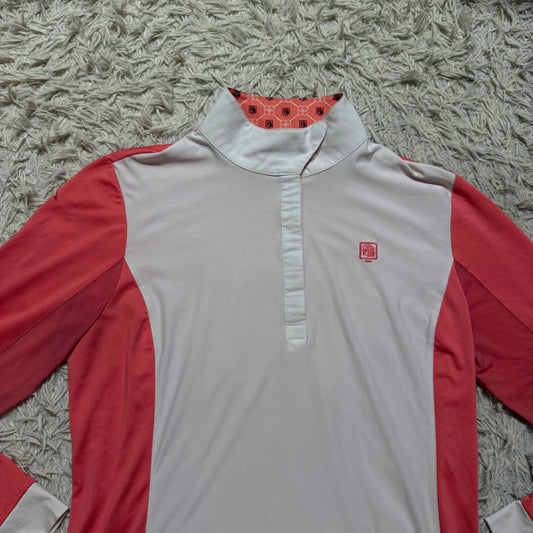 Women’s Large Coral/White Romfh Long Sleeve Horseback Riding Show Shirt