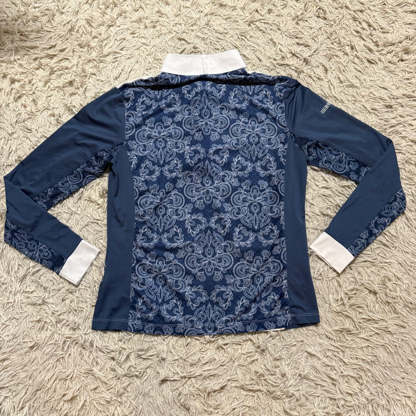 Women’s Large White/Navy Romfh Long Sleeve Horseback Riding Show Shirt