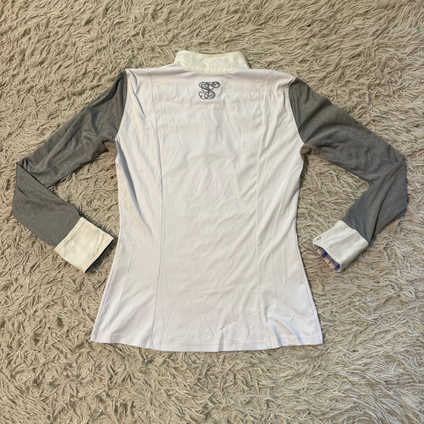Women’s Medium White/Grey Le Fash Long Sleeve Horseback Riding Show Shirt
