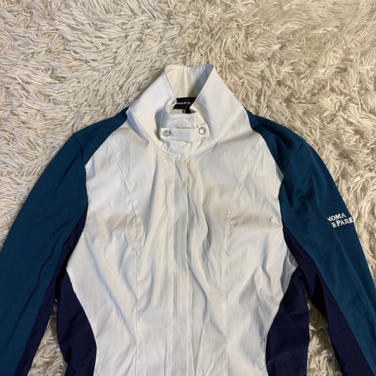 Women’s XXS White/Blue Asmar Equestrian Long Sleeve Horseback Riding Show Shirt