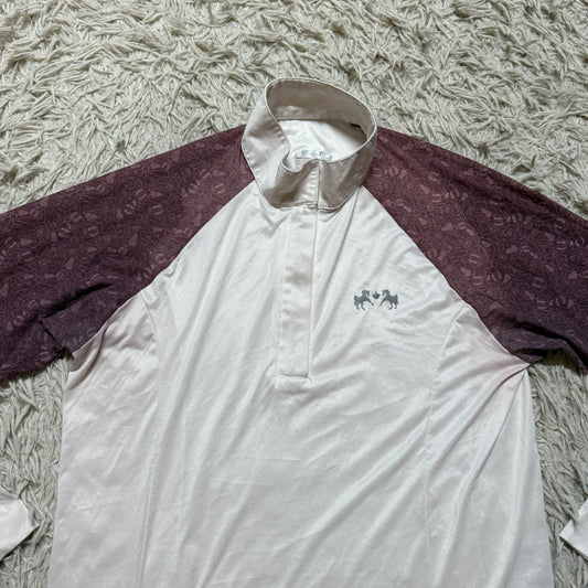 Women’s Large White/Burgundy Equine Couture Long Sleeve Horseback Riding Show Shirt