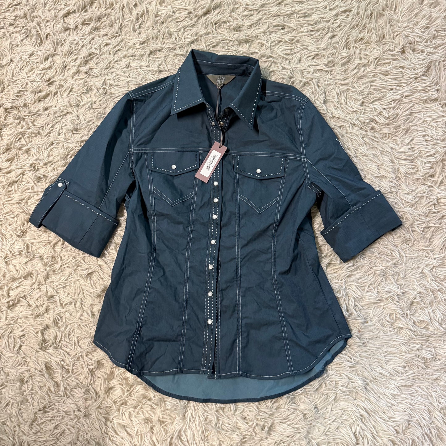 New Women’s Medium Blue Goode Rider Horseback Riding Button Down Shirt