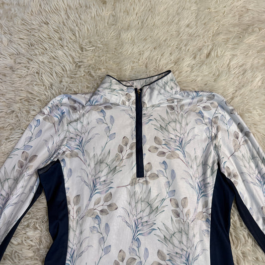 Women’s XS Blue Floral Print Lamée Long Sleeve Horseback Riding Sunshirt