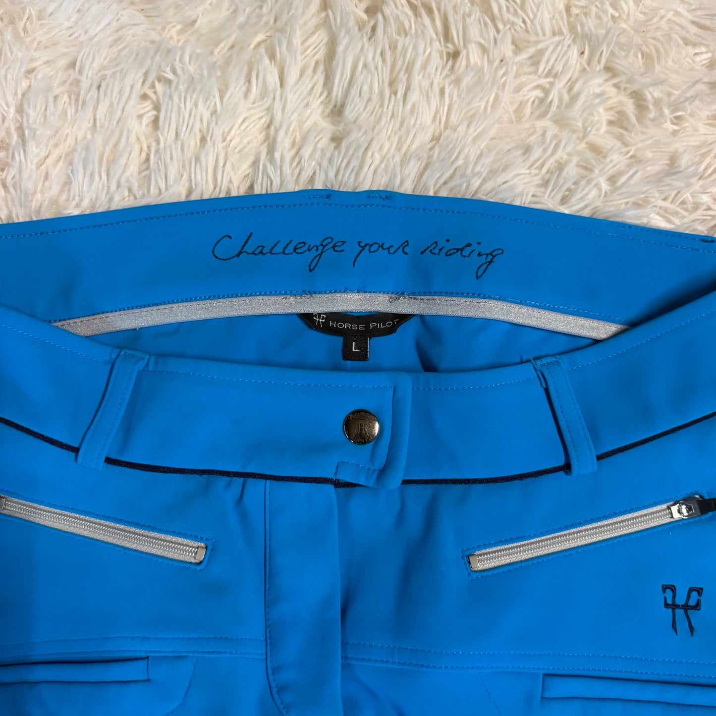 Women’s Large Blue Horse Pilot Knee Patch Horseback Riding Breeches