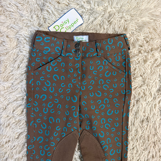 New Child’s Size 6R Brown Daisy Clipper Knee Patch Horseback Riding Jodphurs
