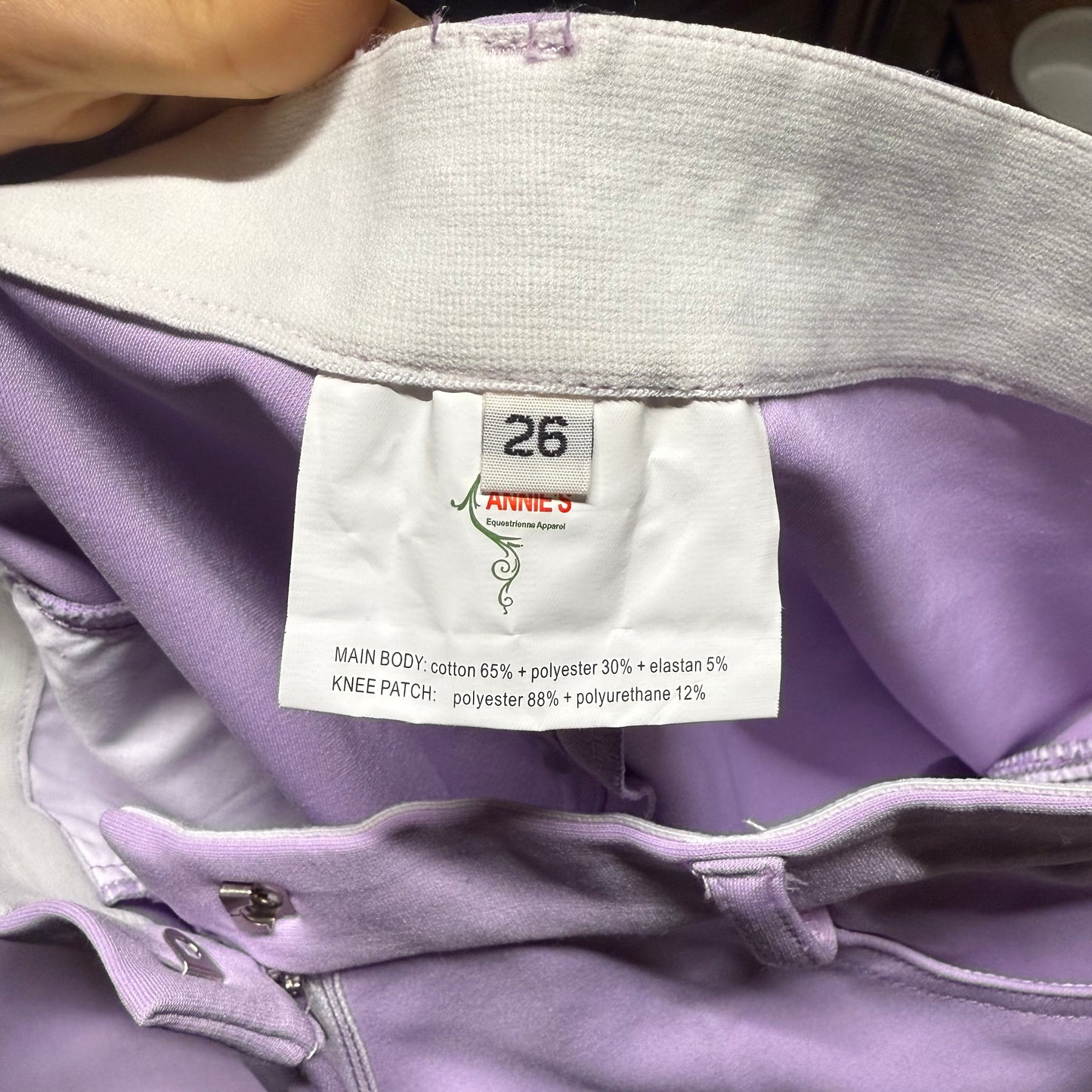 Women’s Size 26R Purple Anne’s Equestrian Apparel Knee Patch Horseback Riding Breeches