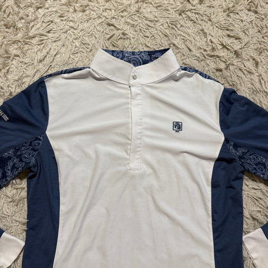 Women’s Large White/Navy Romfh Long Sleeve Horseback Riding Show Shirt
