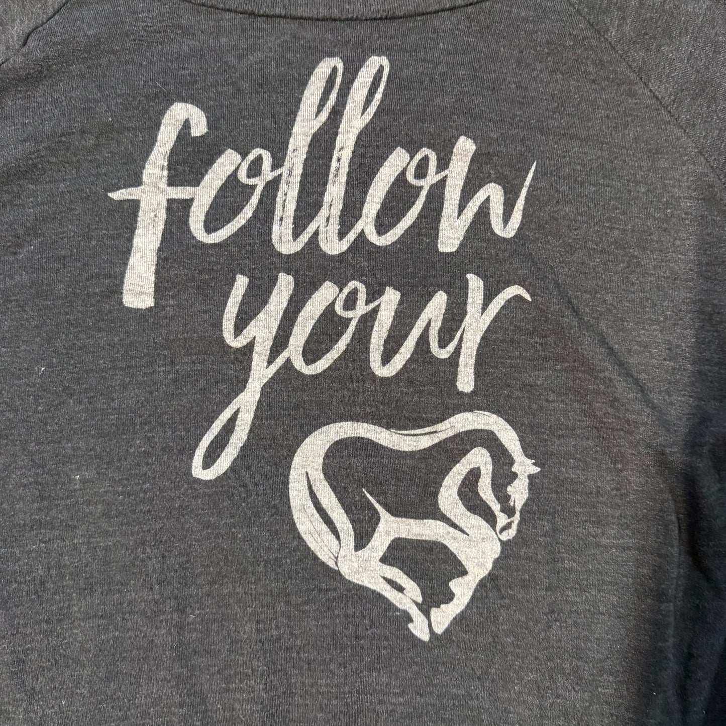 Women’s Medium Grey One Horse Follow Your Heart Horseback Riding Long Sleeve Top