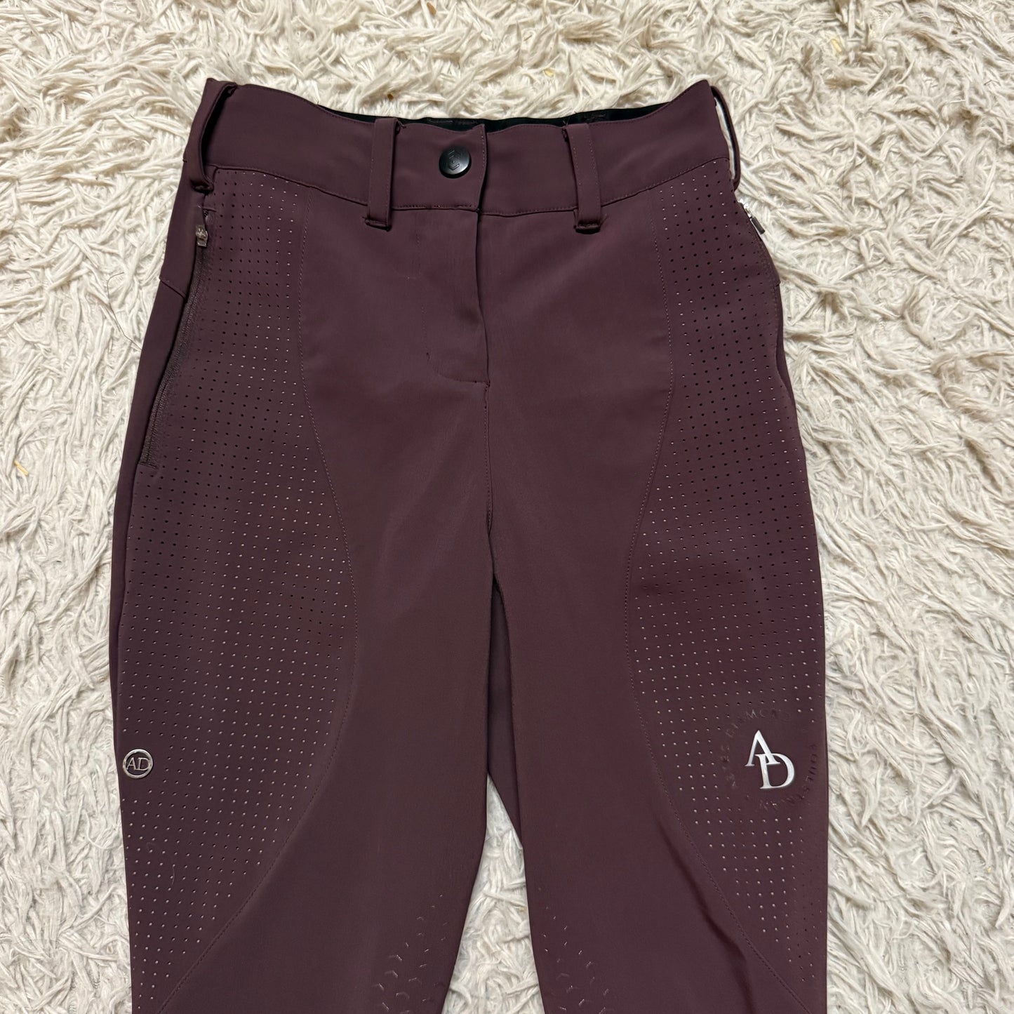 Size UK 6 Maroon Aztec Diamond Knee Patch Horseback Riding Breeches