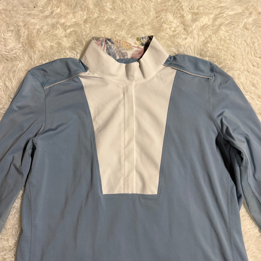 Women’s XXL Blue/White Chestnut Bay Long Sleeve Horseback Riding Show Shirt