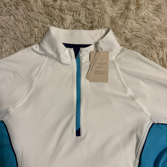 New Women’s Small White/Blue Peter Millar Long Sleeve Horseback Riding Sunshirt