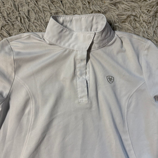 Girl’s Large White Ariat Short Sleeve Horseback Riding Show Shirt