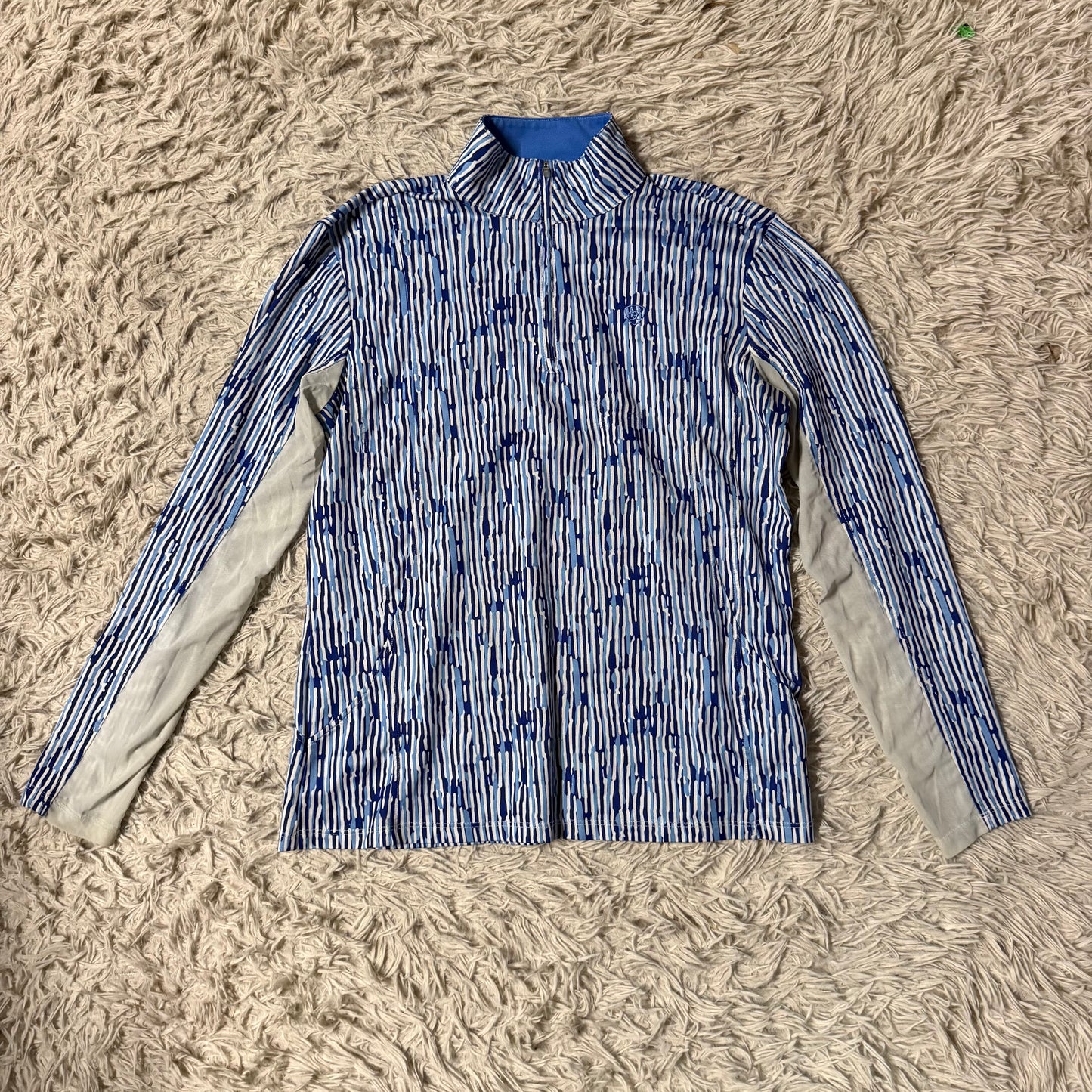 Women’s Large Ariat Blue Striped Pattern Long Sleeve Horseback Riding Sunshirt