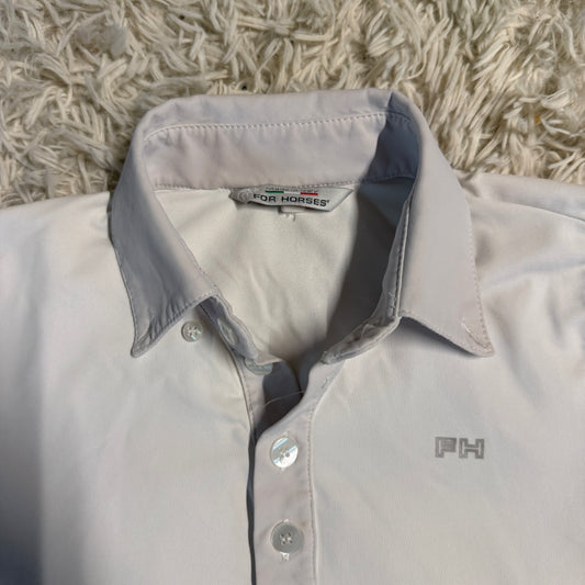 Boy’s Small White For Horses Short Sleeve Horseback Riding Show Shirt