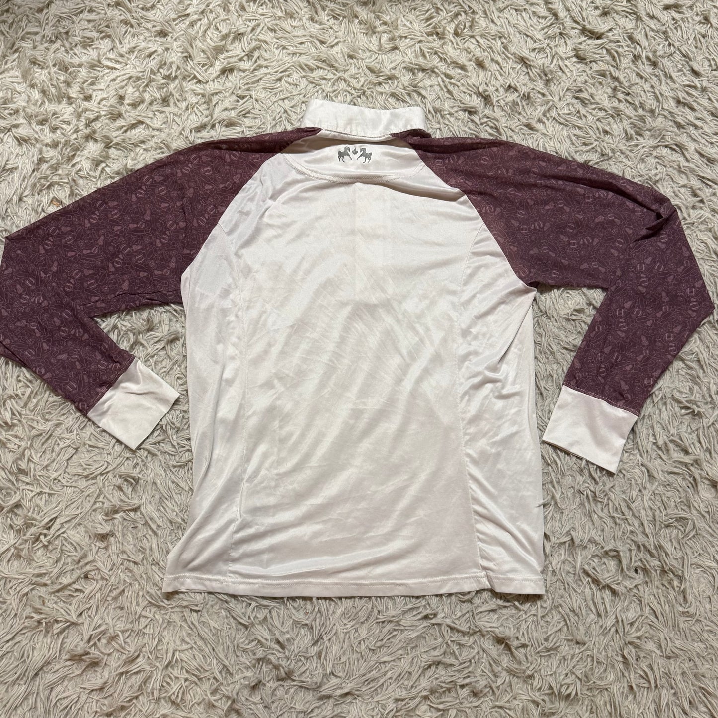 Women’s Large White/Burgundy Equine Couture Long Sleeve Horseback Riding Show Shirt