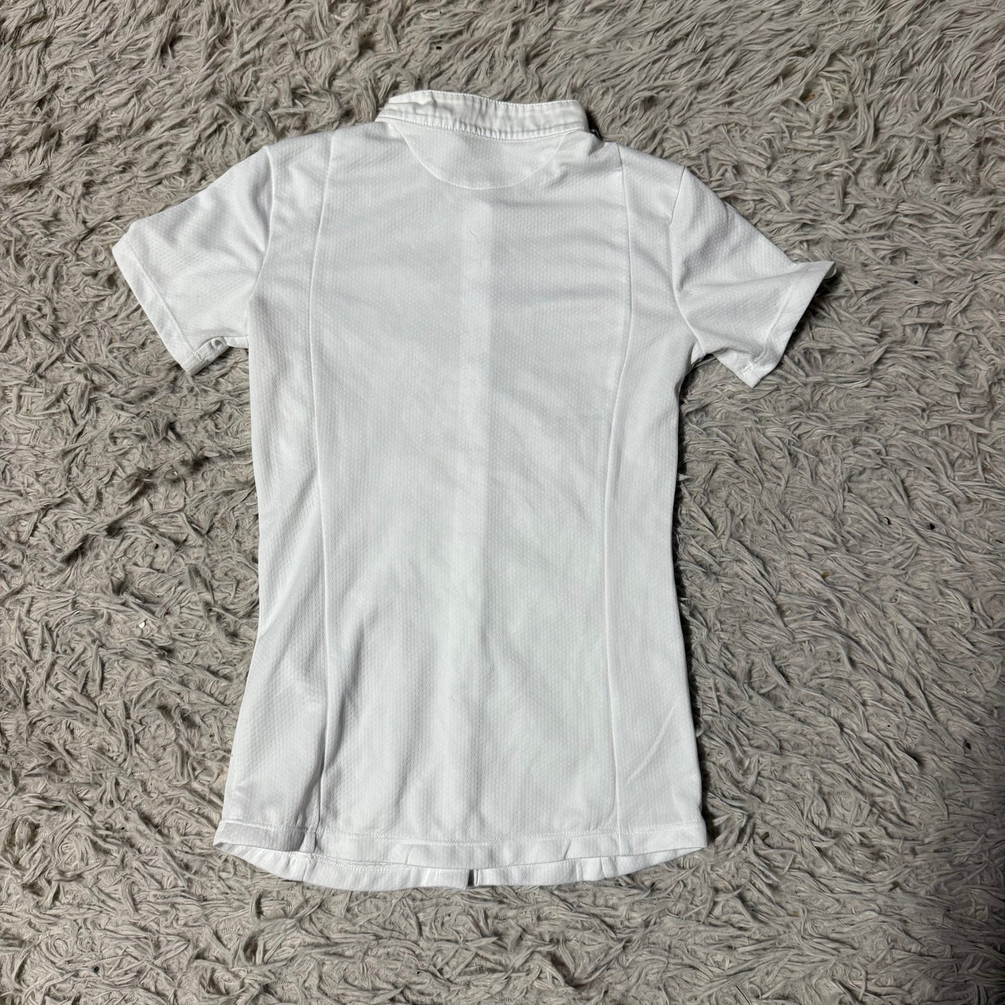 Women’s XS White Carma Short Sleeve Horseback Riding Show Shirt. Good Condition.