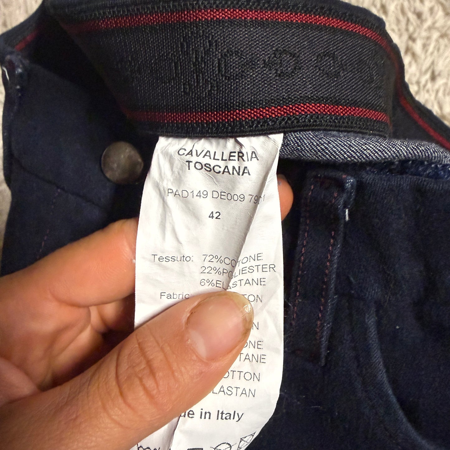 Women’s Size IT42 Navy Jean Cavalleria Toscana Knee Patch Horseback Riding Breeches