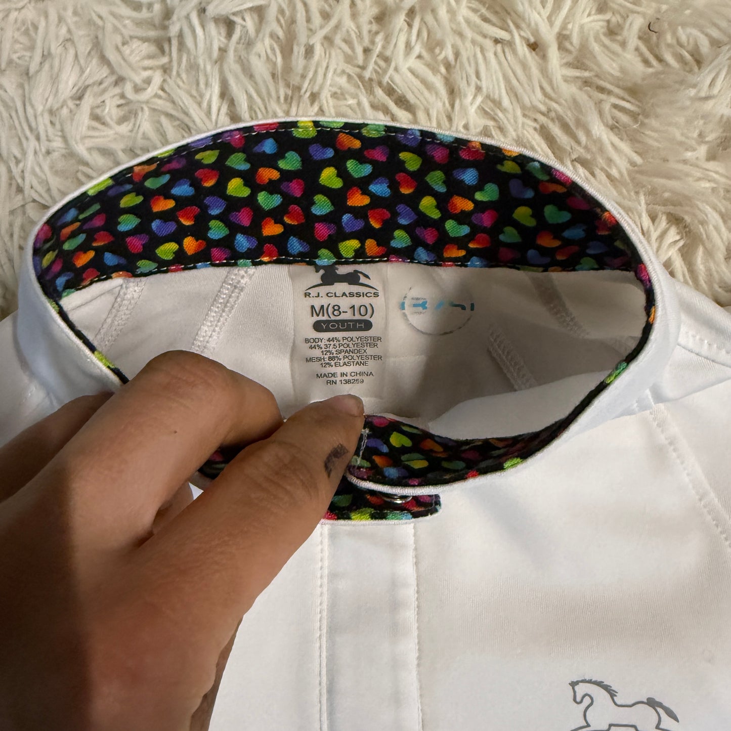 Child’s Medium White RJ Classics Long Sleeve Horseback Riding Show Shirt