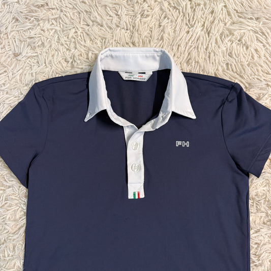 Boy’s Size 10 Navy For Horses Short Sleeve Horseback Riding Show Shirt