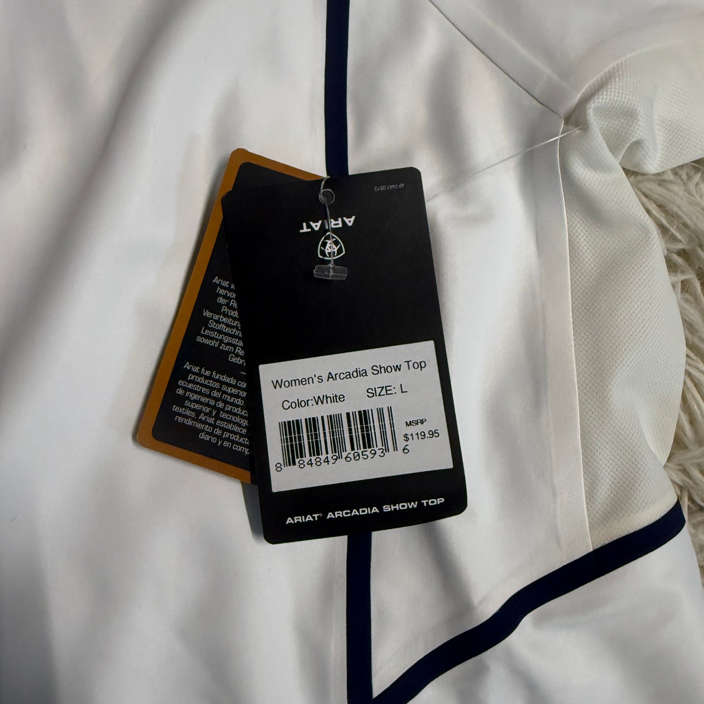 New Women’s Large White Ariat Arcadia Short Sleeve Horseback Riding Show Shirt