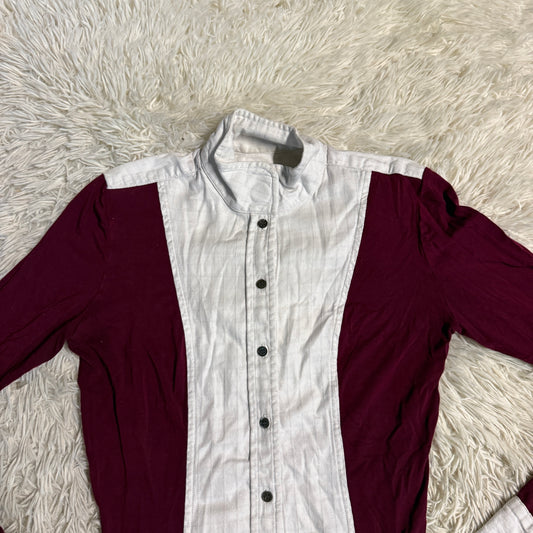 Women’s XS White/Burgundy Le Fash Long Sleeve Horseback Riding Show Shirt
