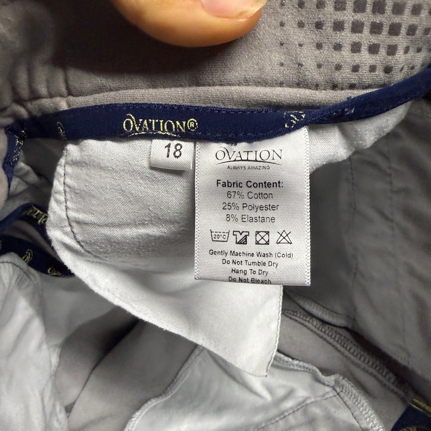 Child’s Size 18R Grey Ovation Knee Patch Horseback Riding Breeches