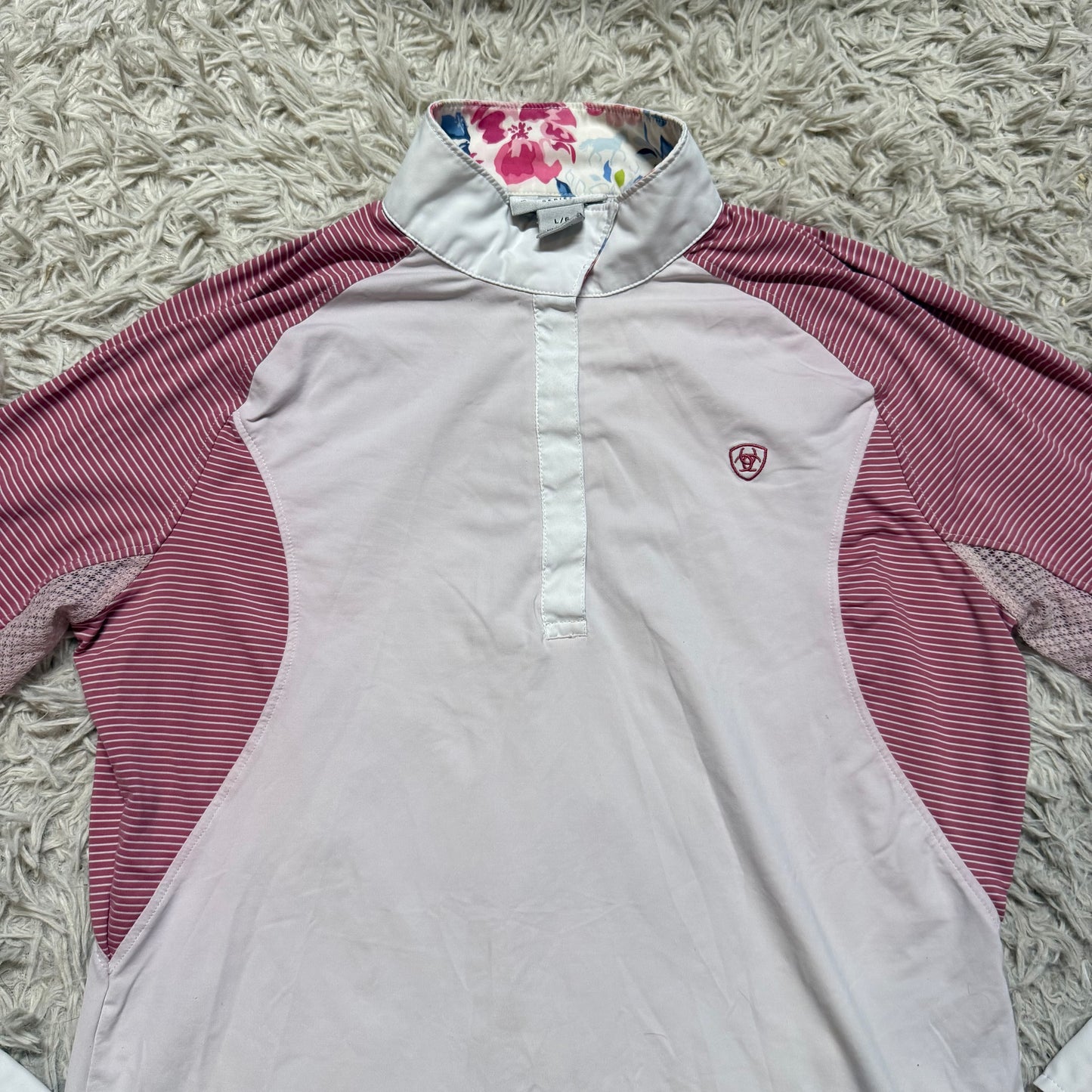 Women’s Large White/Pink Ariat Long Sleeve Horseback Riding Show Shirt