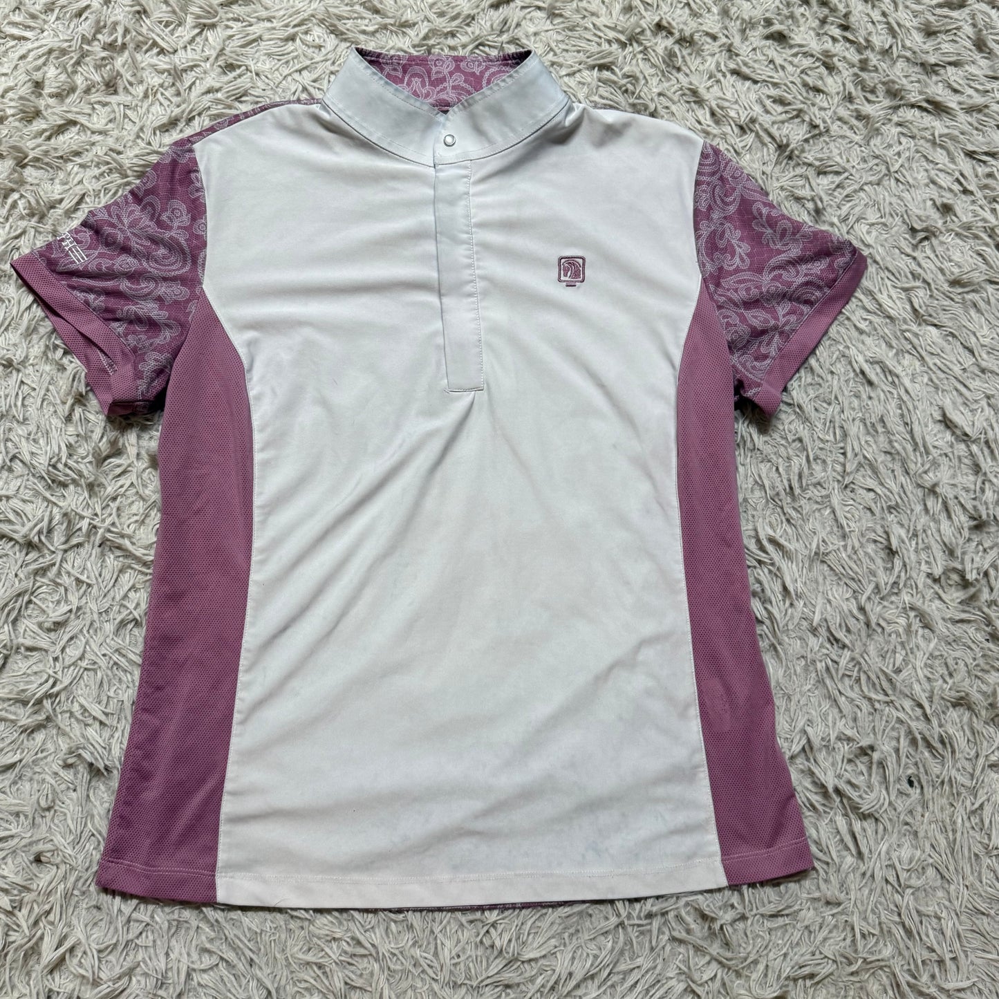 Women’s Large White/Pink Romfh Short Sleeve Horseback Riding Show Shirt