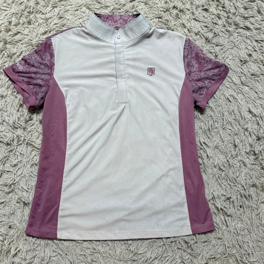 Women’s Large White/Pink Romfh Short Sleeve Horseback Riding Show Shirt