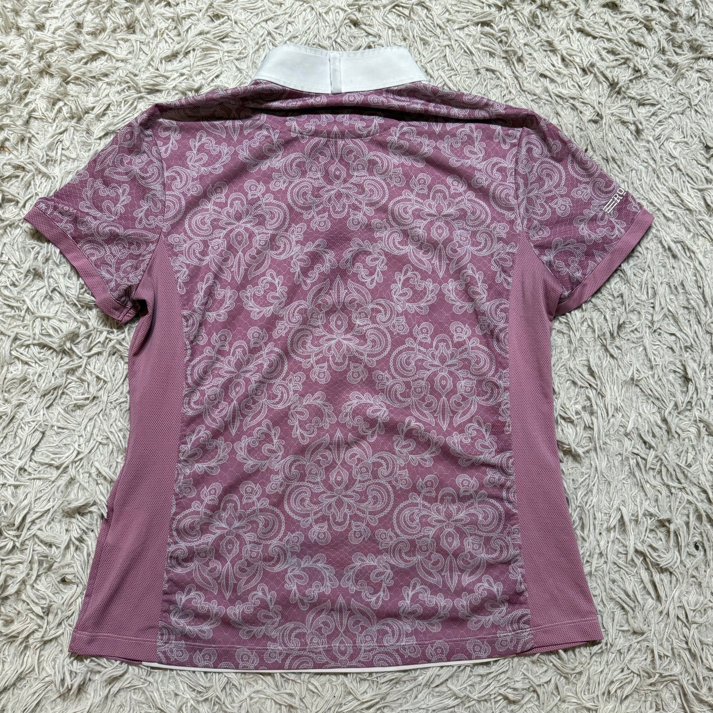Women’s Large White/Pink Romfh Short Sleeve Horseback Riding Show Shirt