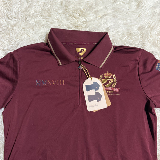 New Women’s Large Burgundy Aubrion Short Sleeve Horseback Riding Polo Shirt