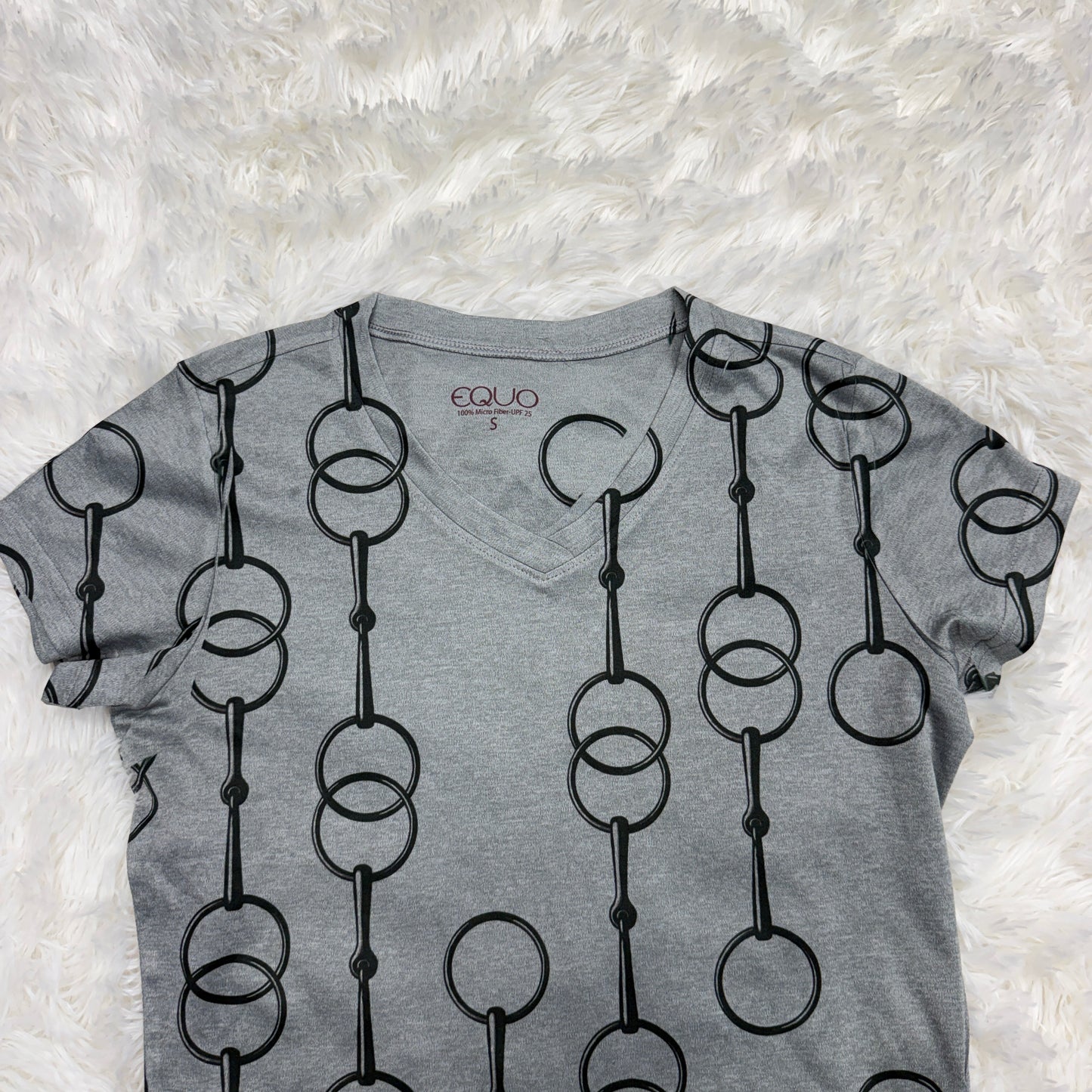Women’s Small Grey Bit Pattern EQUO Short Sleeve Horseback Riding Sunshirt