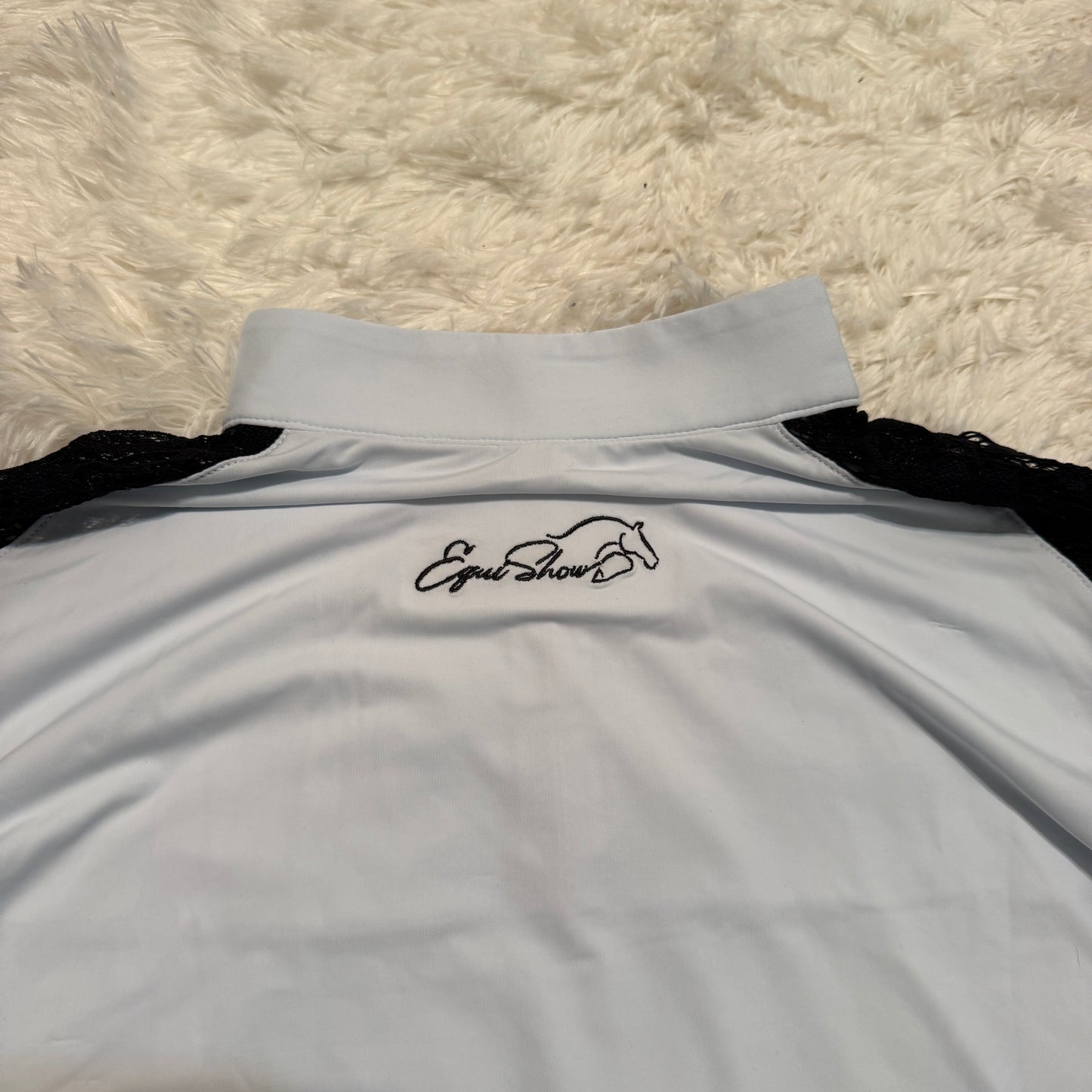 Women’s Medium White/Black Lace Equishow Long Sleeve Horseback Riding Show Shirt