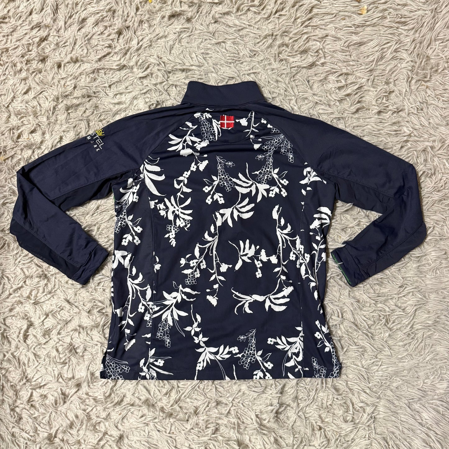 Girl’s Large Navy Floral Pattern Kastel Long Sleeve Horseback Riding Sunshirt