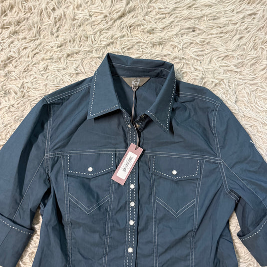 New Women’s Medium Blue Goode Rider Horseback Riding Button Down Shirt
