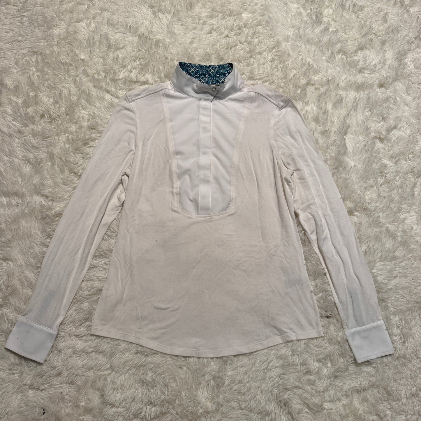 Women’s Large White Chestnut Bay Long Sleeve Horseback Riding Show Shirt