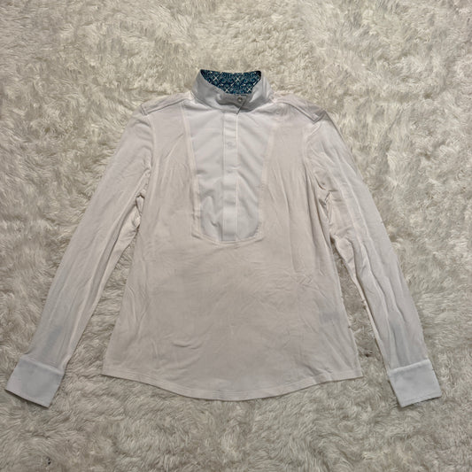 Women’s Large White Chestnut Bay Long Sleeve Horseback Riding Show Shirt