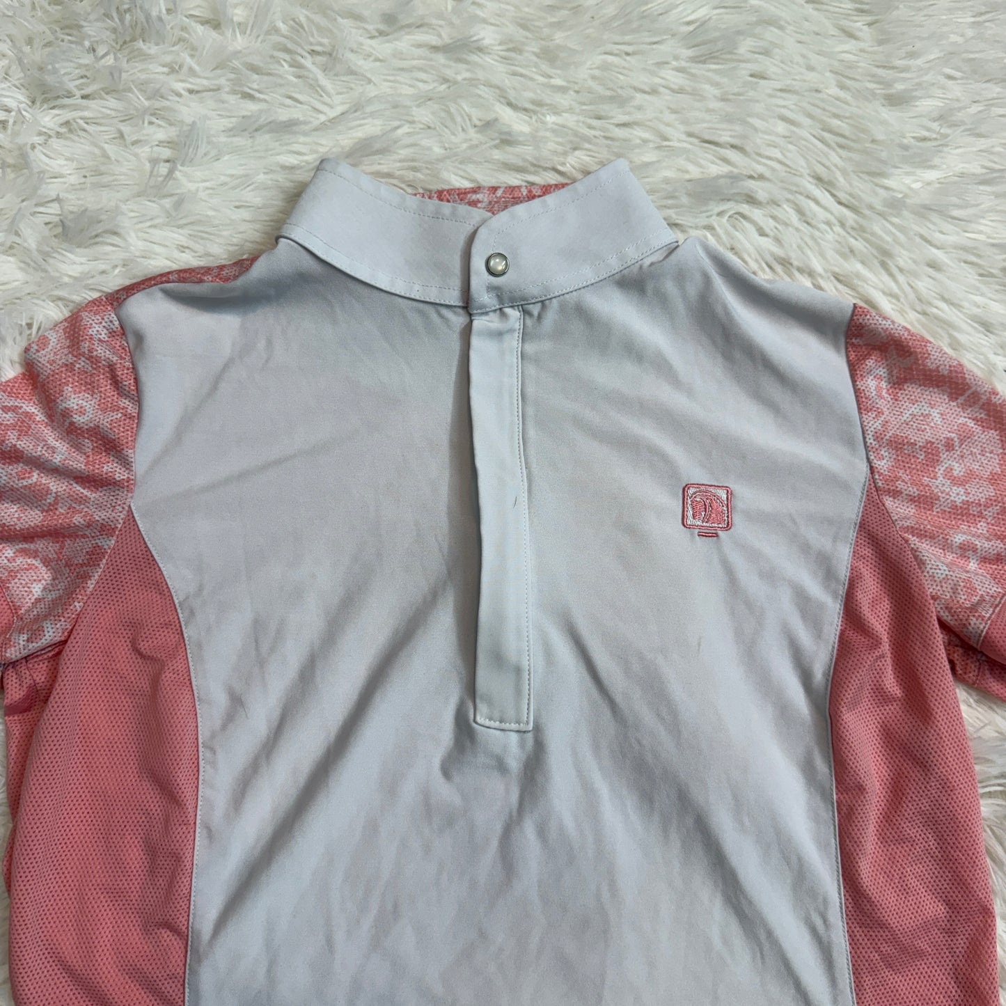 Women’s XS White/Pink Romfh Short Sleeve Horseback Riding Show Shirt